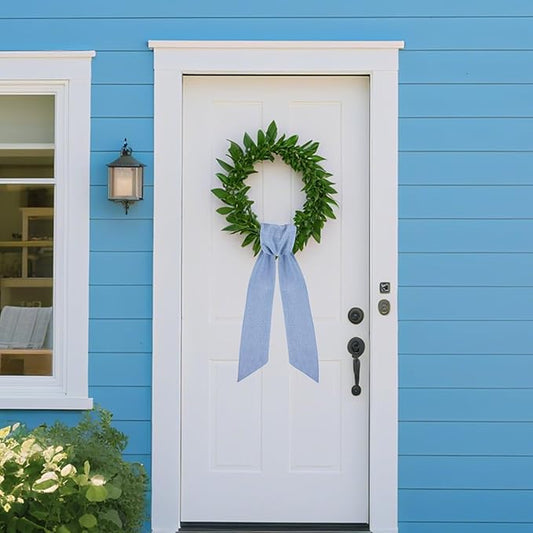 Blue Wreath Sash for Front Door - 2 Pcs Burlap Sashes for Wreaths Farmhouse Home Decor, 60 inch Blank Rustic Wreath Sashes for Embroidery Wall Window Porch Indoor Outdoor