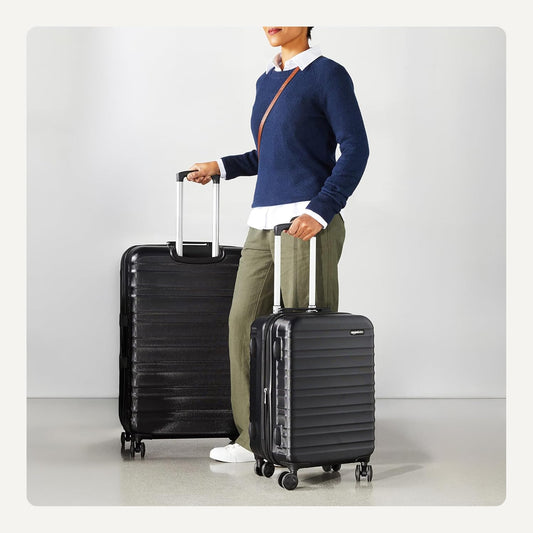 Basics 21" Hardside Carry-On Luggage, Hardshell Suitcase With Wheels, Expandable For Up to 25% More Space, With Scratch-Resistant Surface, Four Multi-directional Wheels, Black